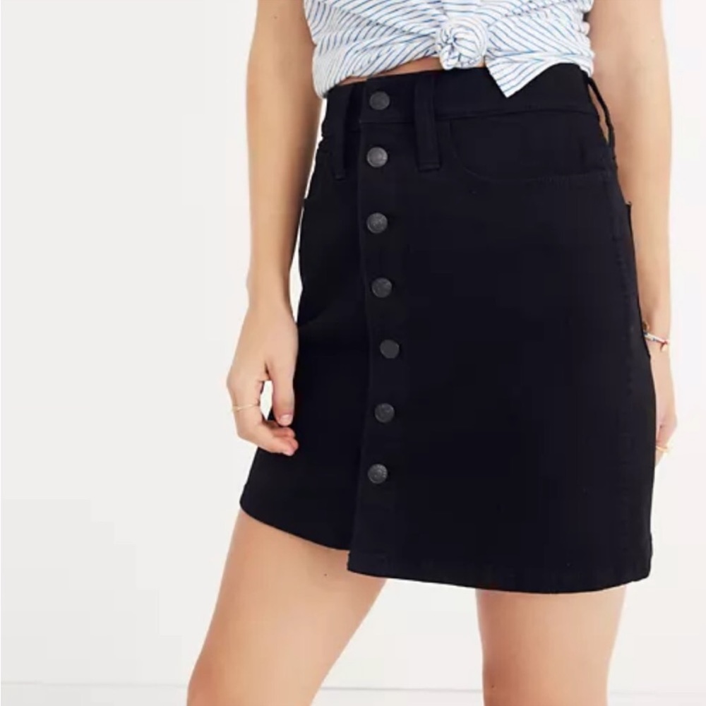 Madewell Button Front Black Mini Skirt